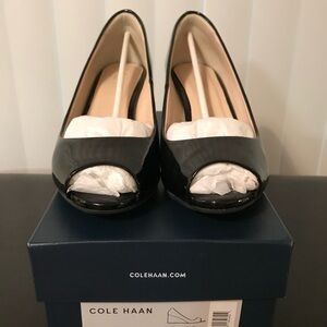 Cole Haan Black Patent Peep Toe Heels